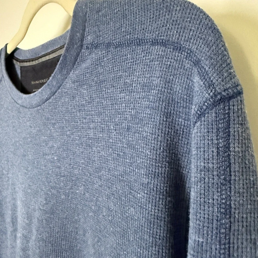 Banana Republic Mens XL Blue Crew Neck‎ Pullover Waffle-Knit Cotton Modal